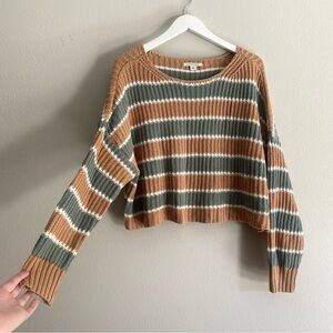 American Eagle Outfitters Striped Knit Sweater Size Medium Tan Green Oversized